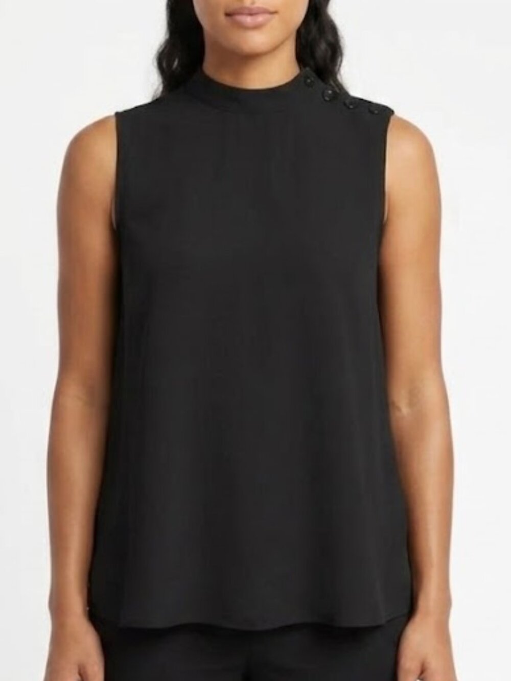 SM Woman Career Corporate Goth Mock Neck Sleeveless Button Shoulder Shell XS